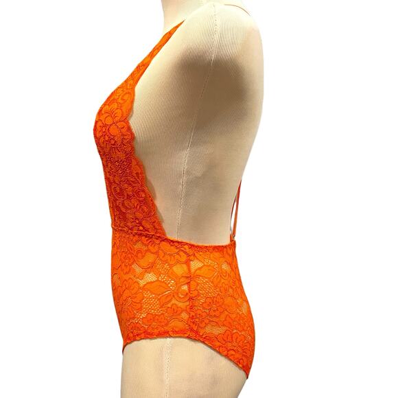 WE ARE HAH Comin In Haht Lace Bodysuit Burnt Orange Pumpkin Spice XS - Picture 6 of 12